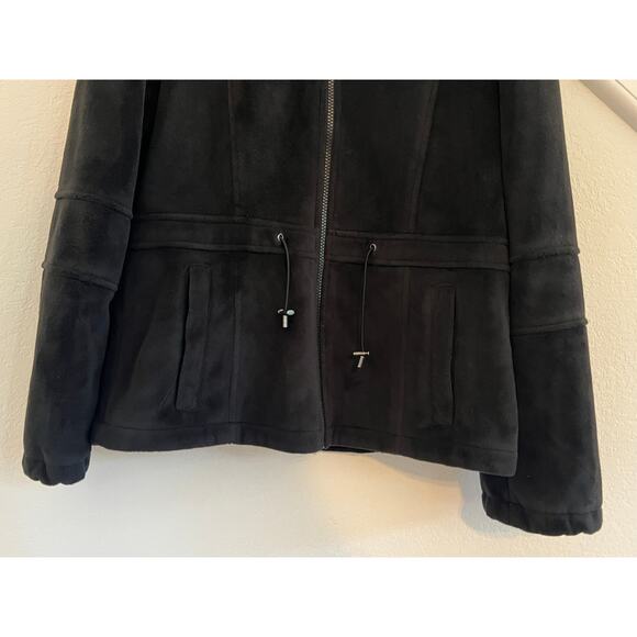 Kristen Blake Plush Fleece Zip Up Jacket Womens Medium Black Velour Cinch Waist - Picture 9 of 16
